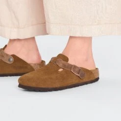 Birkenstock Boston Braided Suede Leather Mink -Birkenstock Shop 1026665 f closeup f