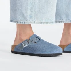 Birkenstock Boston Braided Suede Leather Elemental Blue -Birkenstock Shop 1026673 f closeup f