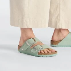 Birkenstock Arizona Vegan Big Buckle Textile Canvas Surf Green -Birkenstock Shop 1026752 f closeup f