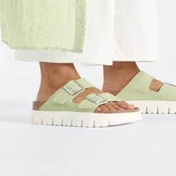Arizona Chunky Suede Leather Faded Lime -Birkenstock Shop 1026888 f closeup f