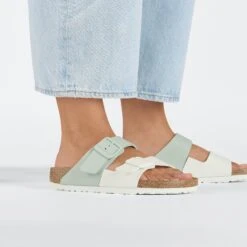 Birkenstock Arizona Split Birko-Flor White/Surf Green -Birkenstock Shop 1027041 f closeup f