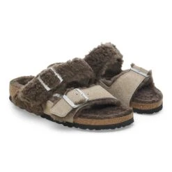 Birkenstock Arizona Teddy Split Suede Leather-Shearling Concrete Gray/ Stone Coin -Birkenstock Shop 1027882 pair