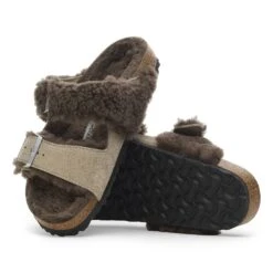Birkenstock Arizona Teddy Split Suede Leather-Shearling Concrete Gray/ Stone Coin -Birkenstock Shop 1027882 sole