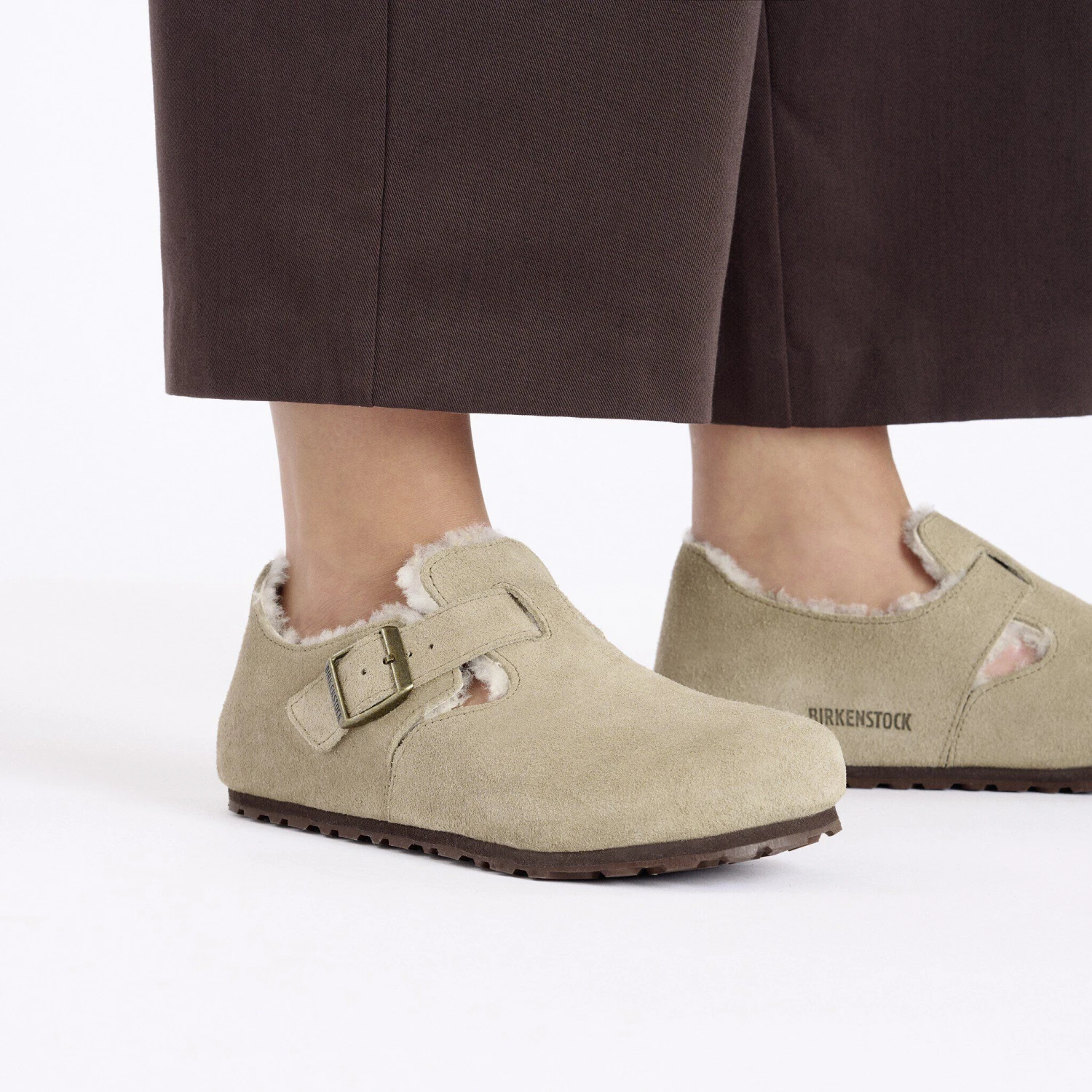 Birkenstock London Shearling Suede Leather Taupe 5 Birkenstock London Shearling Suede Leather Taupe - Image 5