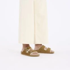 Birkenstock Arizona Shearling Suede Leather-Shearling Corduroy Cork Brown -Birkenstock Shop 1028258 f look f