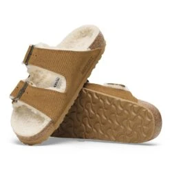 Birkenstock Arizona Shearling Suede Leather-Shearling Corduroy Cork Brown -Birkenstock Shop 1028258 sole