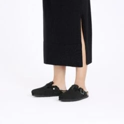 Birkenstock Boston Teddy Shearling Suede Leather-Shearling Corduroy Black -Birkenstock Shop 1028326 f look f