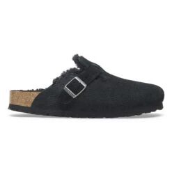 Birkenstock Boston Teddy Shearling Suede Leather-Shearling Corduroy Black -Birkenstock Shop 1028326 side