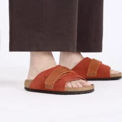 Birkenstock Kyoto Nubuck-Suede Leather Rust Brown -Birkenstock Shop 1028370 f closeup f