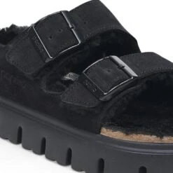Arizona Chunky Shearling Suede Leather Black -Birkenstock Shop 1028405 detail 1