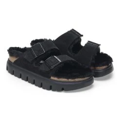 Arizona Chunky Shearling Suede Leather Black -Birkenstock Shop 1028405 pair