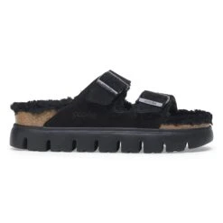 Arizona Chunky Shearling Suede Leather Black -Birkenstock Shop 1028405 side