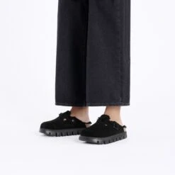 Boston Chunky Shearling Suede Leather Black -Birkenstock Shop 1028453 f look f