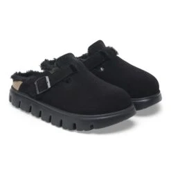 Boston Chunky Shearling Suede Leather Black -Birkenstock Shop 1028453 pair