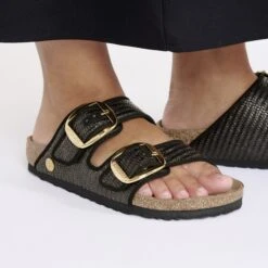 Birkenstock Arizona Big Buckle Textile Raffia Black -Birkenstock Shop 1029033 f closeup f