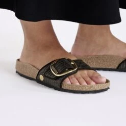 Birkenstock Madrid Big Buckle Raffia Textile Raffia Black -Birkenstock Shop 1029034 f closeup f