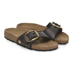Birkenstock Madrid Big Buckle Raffia Textile Raffia Black -Birkenstock Shop 1029034 pair
