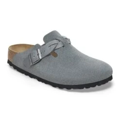 Birkenstock Boston Braided Suede Leather Basalt Gray