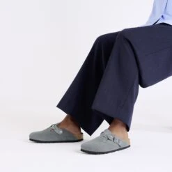 Birkenstock Boston Braided Suede Leather Basalt Gray -Birkenstock Shop 1029114 f look f