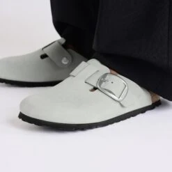 Birkenstock Boston Big Buckle Nubuck Leather Pure Sage -Birkenstock Shop 1029279 f closeup f