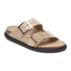 Birkenstock Arizona Droplet Buckle Natural Leather Patent High Shine New Beige