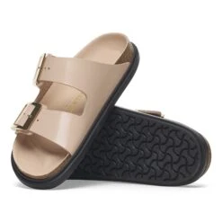 Birkenstock Arizona Droplet Buckle Natural Leather Patent High Shine New Beige -Birkenstock Shop 1029345 sole