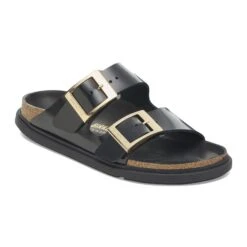 Birkenstock Arizona Droplet Buckle Natural Leather Patent High Shine Black