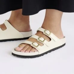 Birkenstock Florida Exquisite Natural Leather Patent High Shine Ecru -Birkenstock Shop 1029365 f closeup f