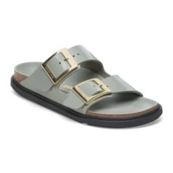 Birkenstock Arizona Droplet Buckle Natural Leather Patent High Shine Pure Sage