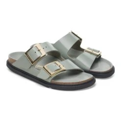 Birkenstock Arizona Droplet Buckle Natural Leather Patent High Shine Pure Sage -Birkenstock Shop 1029384 pair
