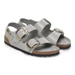 Birkenstock Milano Big Buckle Natural Leather Patent High Shine Stone Coin -Birkenstock Shop 1029432 pair
