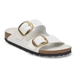 Birkenstock Arizona Hammered Big Buckle Natural Leather Patent High-Shine Antique White