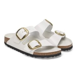Birkenstock Arizona Hammered Big Buckle Natural Leather Patent High-Shine Antique White -Birkenstock Shop 1029502 pair