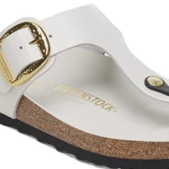 Birkenstock Gizeh Hammered Big Buckle Natural Leather Patent High Shine Antique White -Birkenstock Shop 1029810 detail 1