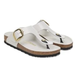 Birkenstock Gizeh Hammered Big Buckle Natural Leather Patent High Shine Antique White -Birkenstock Shop 1029810 pair