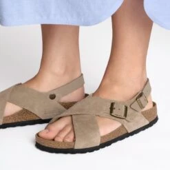 Birkenstock Tulum Soft Footbed Nubuck-Suede Leather Taupe -Birkenstock Shop 1029840 f closeup f