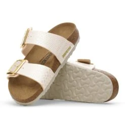 Birkenstock Sydney Luxe Buckle Synthetics Shiny Snake Cream -Birkenstock Shop 1030268 sole