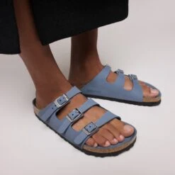 Birkenstock Florida Nubuck Leather Stone Blue -Birkenstock Shop 1030318 f closeup f
