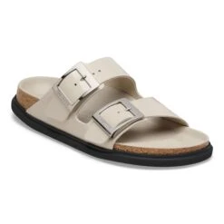 Birkenstock Arizona Droplet Buckle Natural Leather Patent High Shine Oyster
