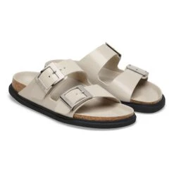 Birkenstock Arizona Droplet Buckle Natural Leather Patent High Shine Oyster -Birkenstock Shop 1030339 pair