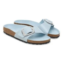Birkenstock Madrid Big Buckle Natural Leather Patent High Shine Baby Blue -Birkenstock Shop 1030363 pair