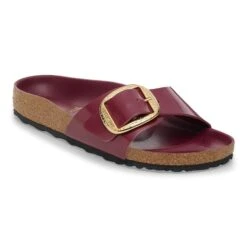 Birkenstock Madrid Hammered Big Buckle Natural Leather Patent Zinfandel High Shine