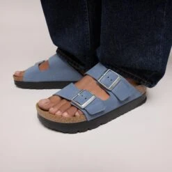 Arizona Flex Platform Nubuck Leather Stone Blue -Birkenstock Shop 1030588 f closeup f