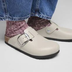 Birkenstock Boston Big Buckle Leather Oyster Dressy Leather -Birkenstock Shop 1030900 f closeup f