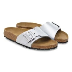 Birkenstock Catalina Luxe Buckle Birko-Flor Silver Metallic -Birkenstock Shop 1030920 pair
