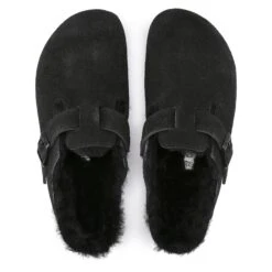 Birkenstock Boston Shearling Suede Leather Black -Birkenstock Shop 259883 top